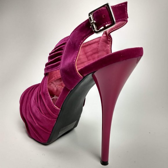 Qupid Fuchsia suede platform open toe 5.5" stilett - Picture 7 of 9